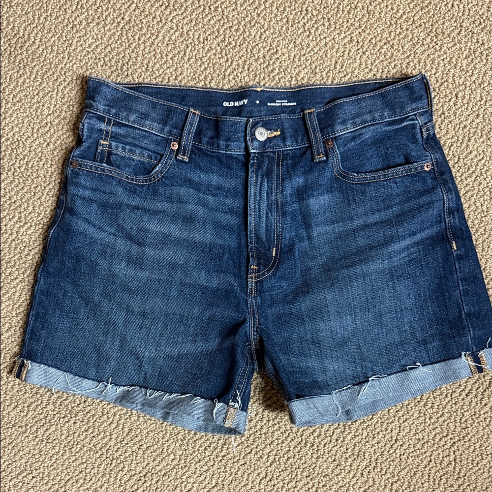 Old Navy Women's Dark Blue Jean High rise slouchy straight Shorts